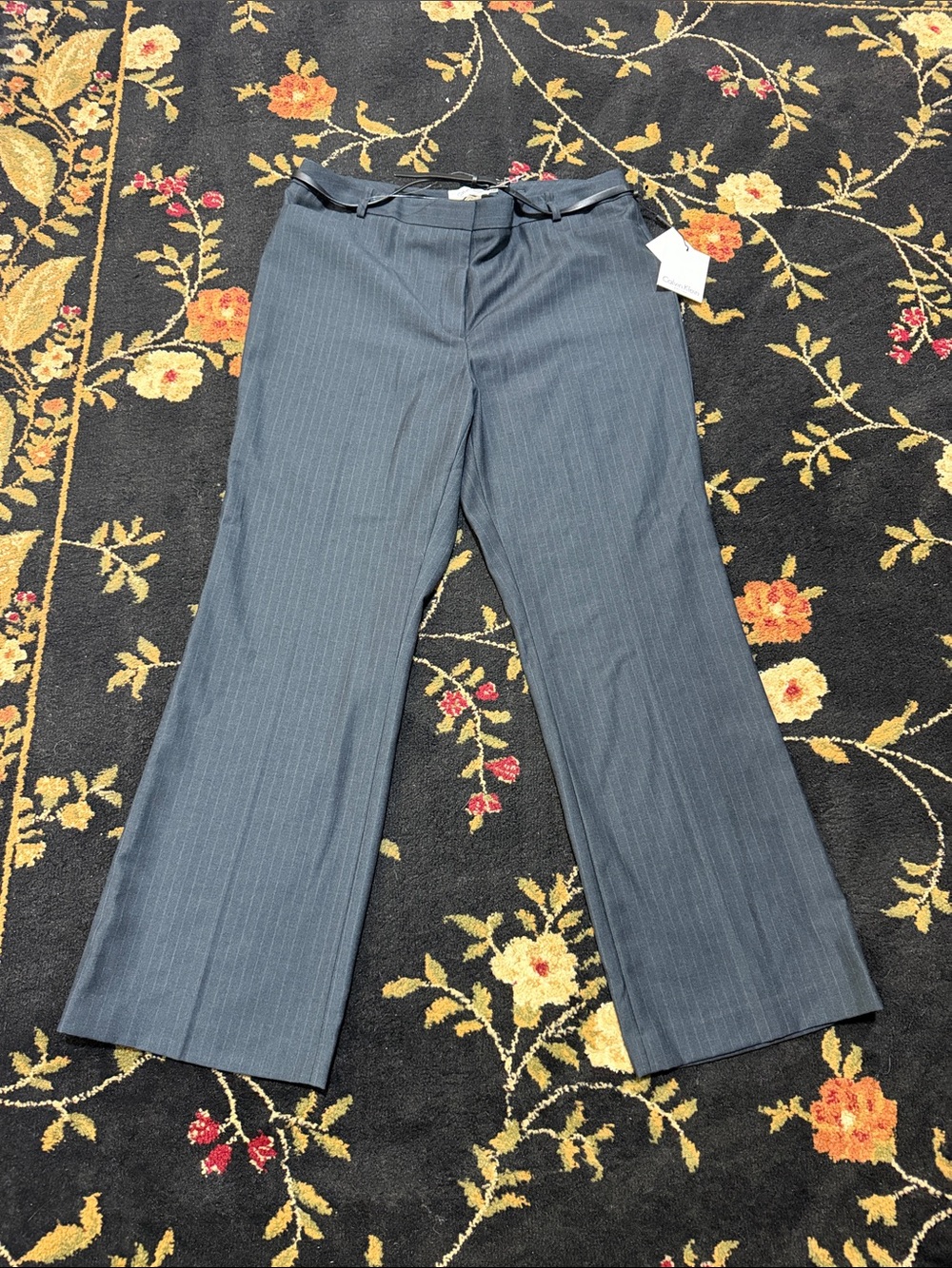 Calvin Klein Women’s Gray Pinstripe Wide-Leg Trousers